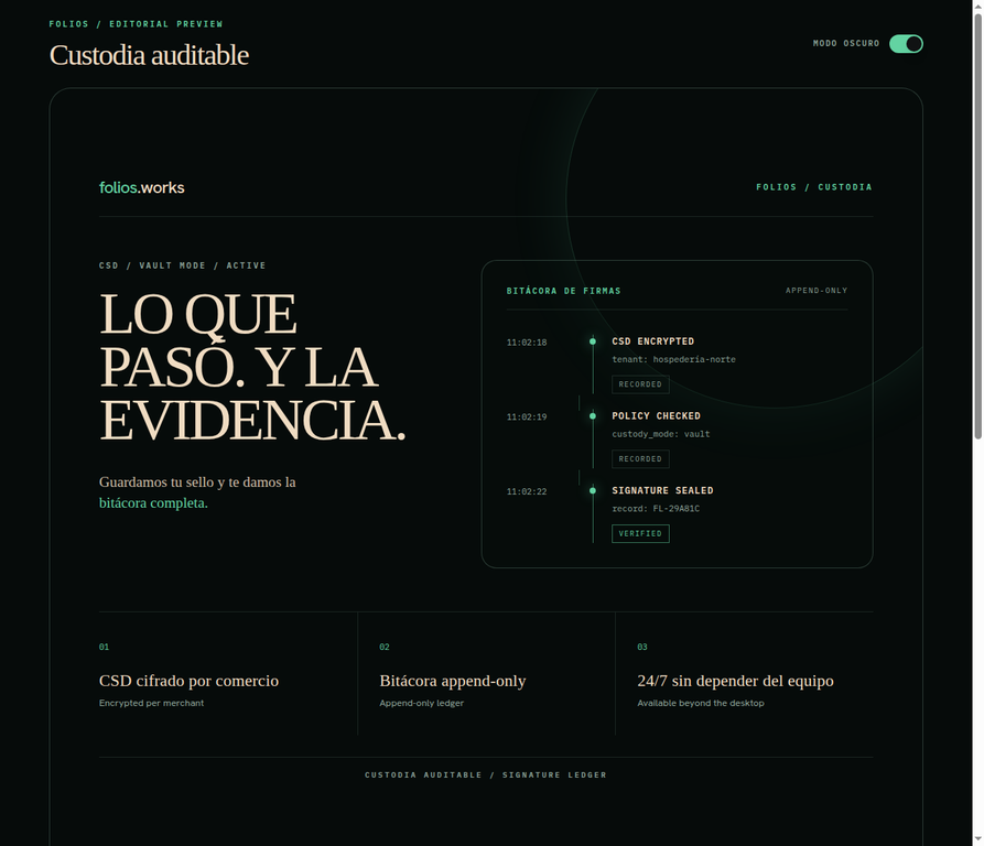 Bitácora de custodia auditable